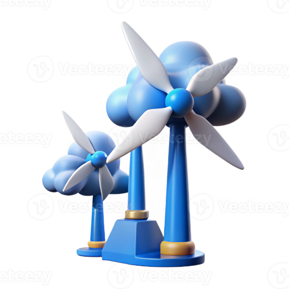 extraordinary artistic Wind Turbine Farm with Clouds and Blue Sky Transparent Background high quality png