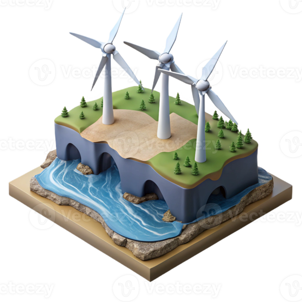 elegant modern Wind Turbine Farm Coastal View Cutout Element professional png