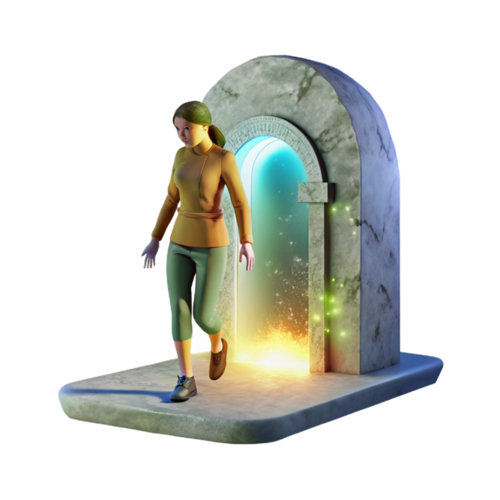vibrant traditional Woman Stepping Into Portal Bright Light Cutout Element genuine png