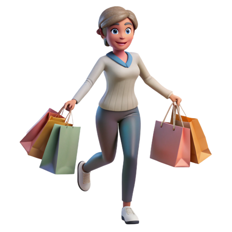 wonderful modern Woman Teleporting with Shopping Bags Retail Theme Cutout genuine png