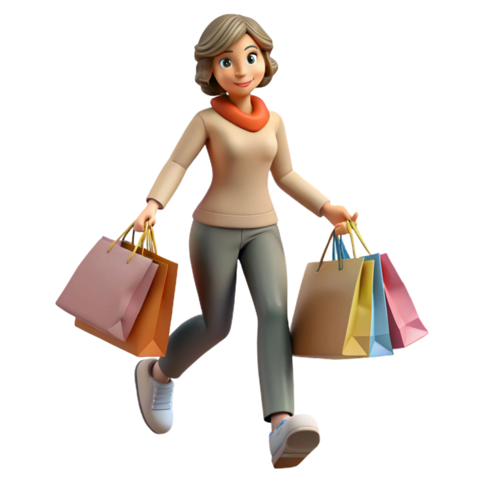 elegant modern Woman Teleporting with Shopping Bags Retail Theme Cutout png