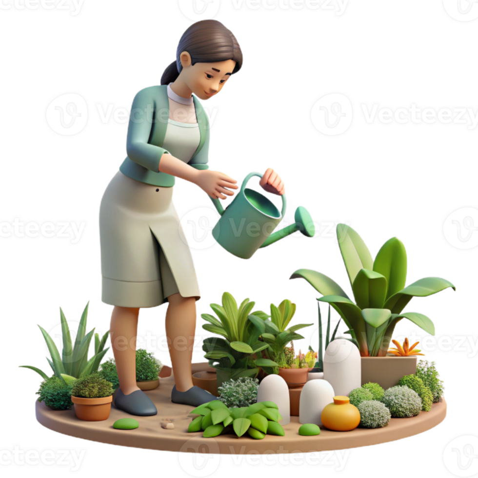 vibrant contemporary Woman Watering Plants in Greenhouse Transparent Background Controlled Environment high resolution png