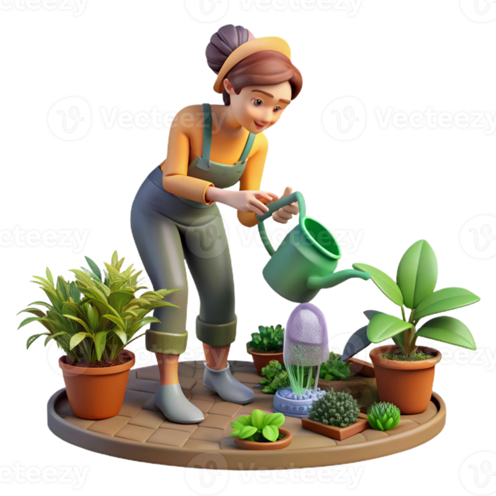 magnificent classic Woman Watering Plants in Greenhouse Transparent Background Controlled Environment exclusive png