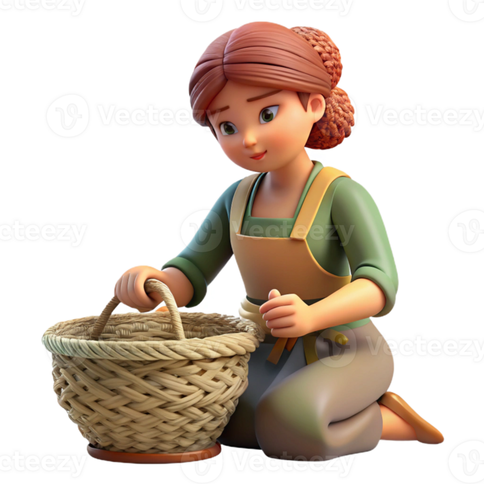 impressive abstract Woman Weaving Basket with Natural Materials Transparent Background detailed png