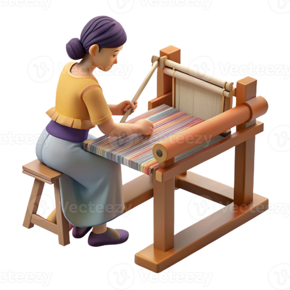 serene abstract Woman Weaving on Loom Side View Transparent Background with Soft Lighting high resolution png