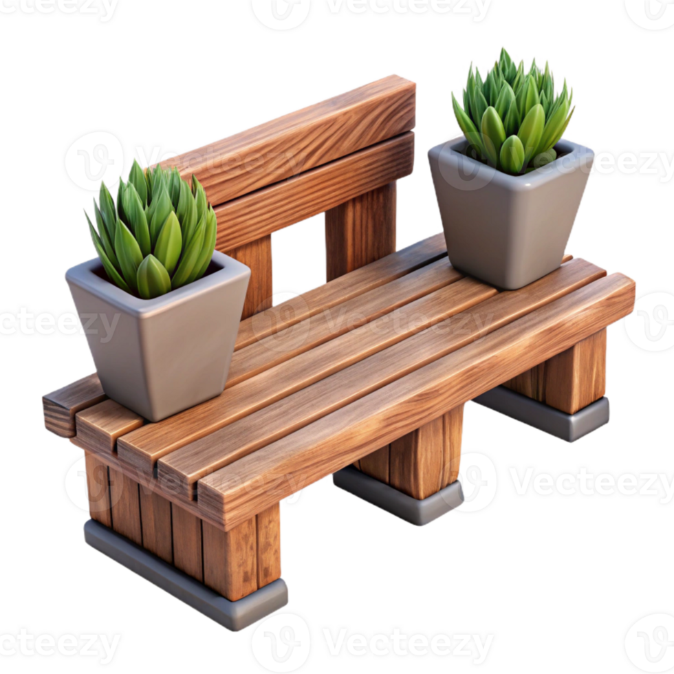 impressive vintage Wooden Bench with Planter Boxes Cutout Isolated Element authentic png
