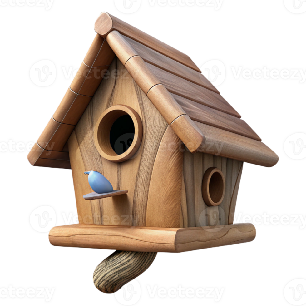 beautiful rustic Wooden Birdhouse on Tree Branch Cutout Isolated Element authentic png