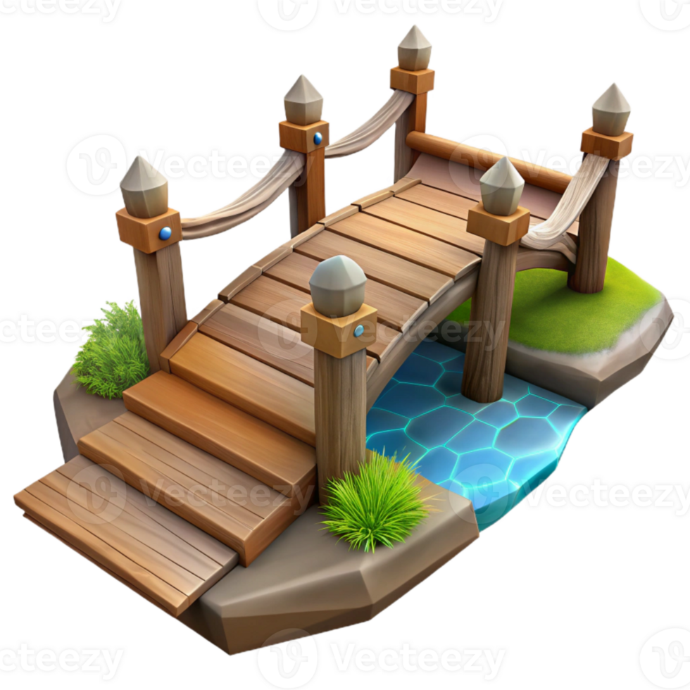 dramatic artistic Wooden Bridge Over Stream Rustic Design Transparent Background png