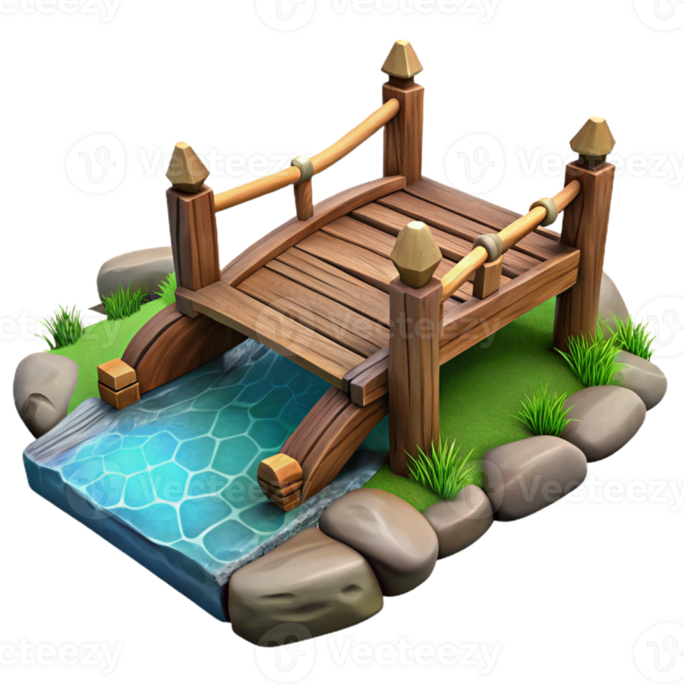 vibrant rustic Wooden Bridge Over Stream Rustic Design Transparent Background png