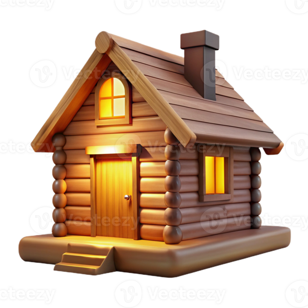 stunning artistic Wooden Cabin Front View Cutout with Warm Lighting high resolution png
