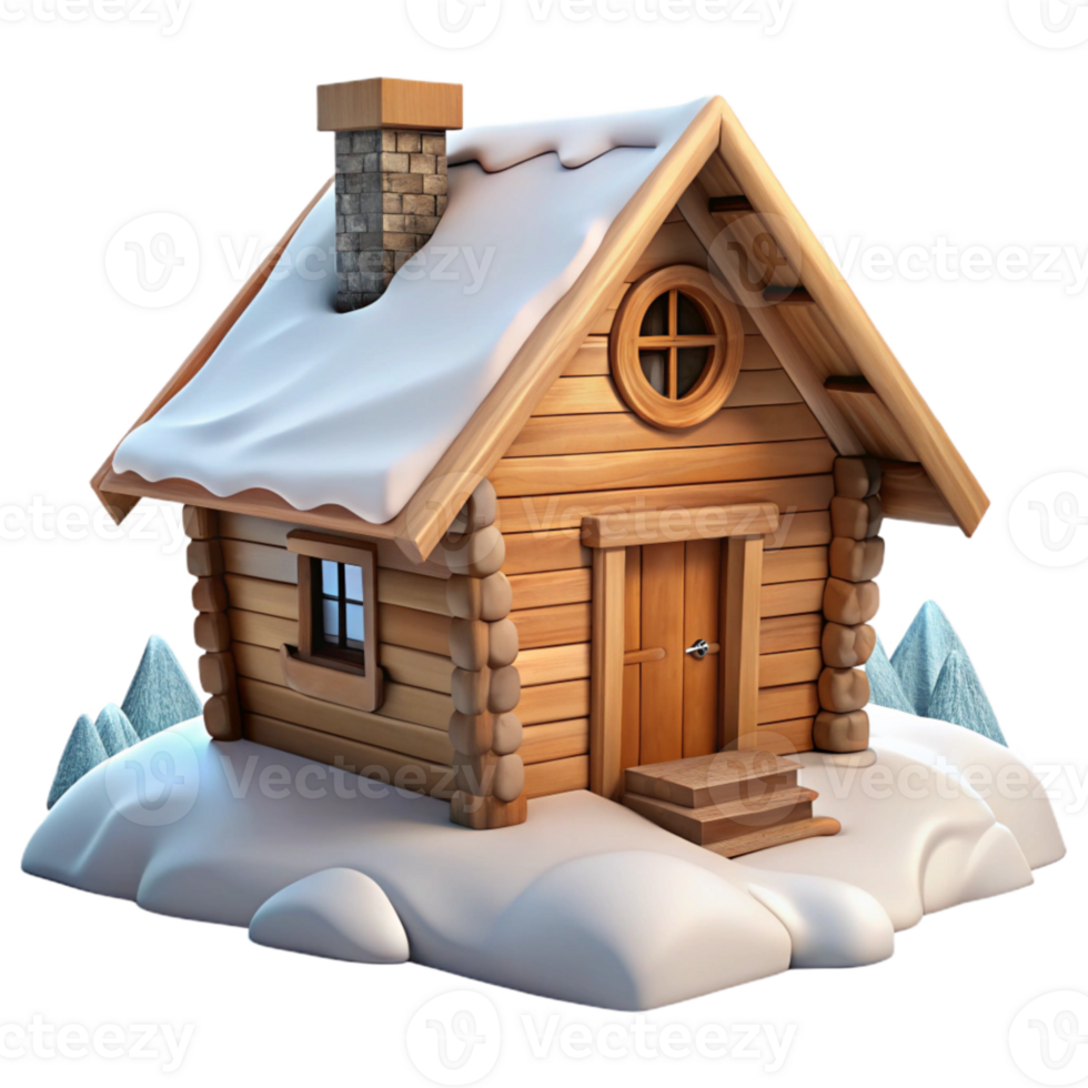 beautiful traditional Wooden Cabin in Snowy Mountains Cutout authentic png