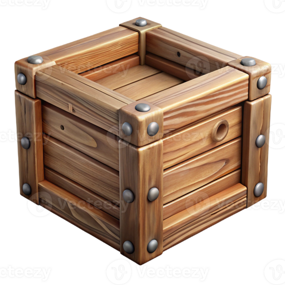 vibrant artistic Wooden Crate Front View Isolated Element genuine png