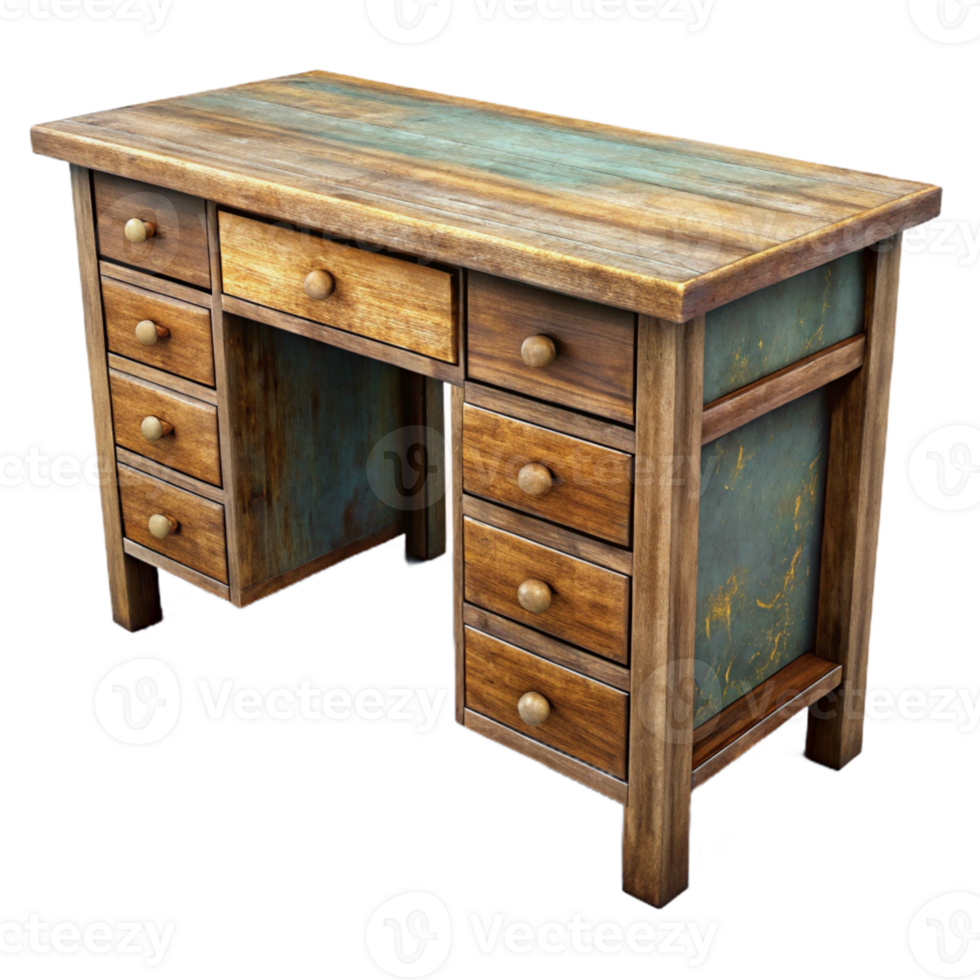 beautiful classic Wooden Desk with Drawers Isolated png