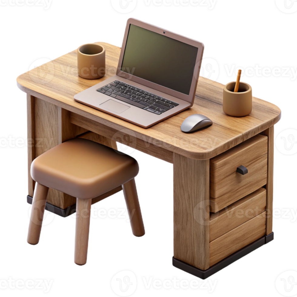 elegant modern Wooden Desk with Laptop Top View Transparent Element high resolution png