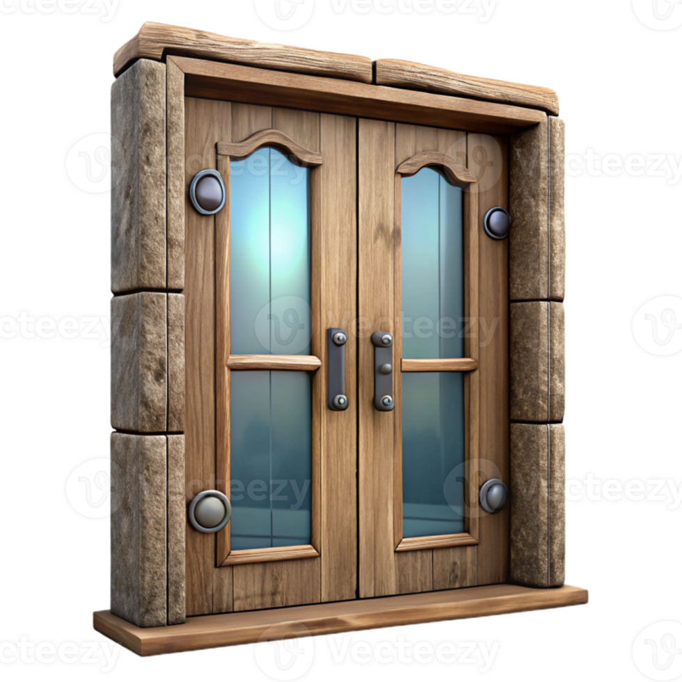 extraordinary contemporary Wooden Door with Glass Panels Isolated authentic png