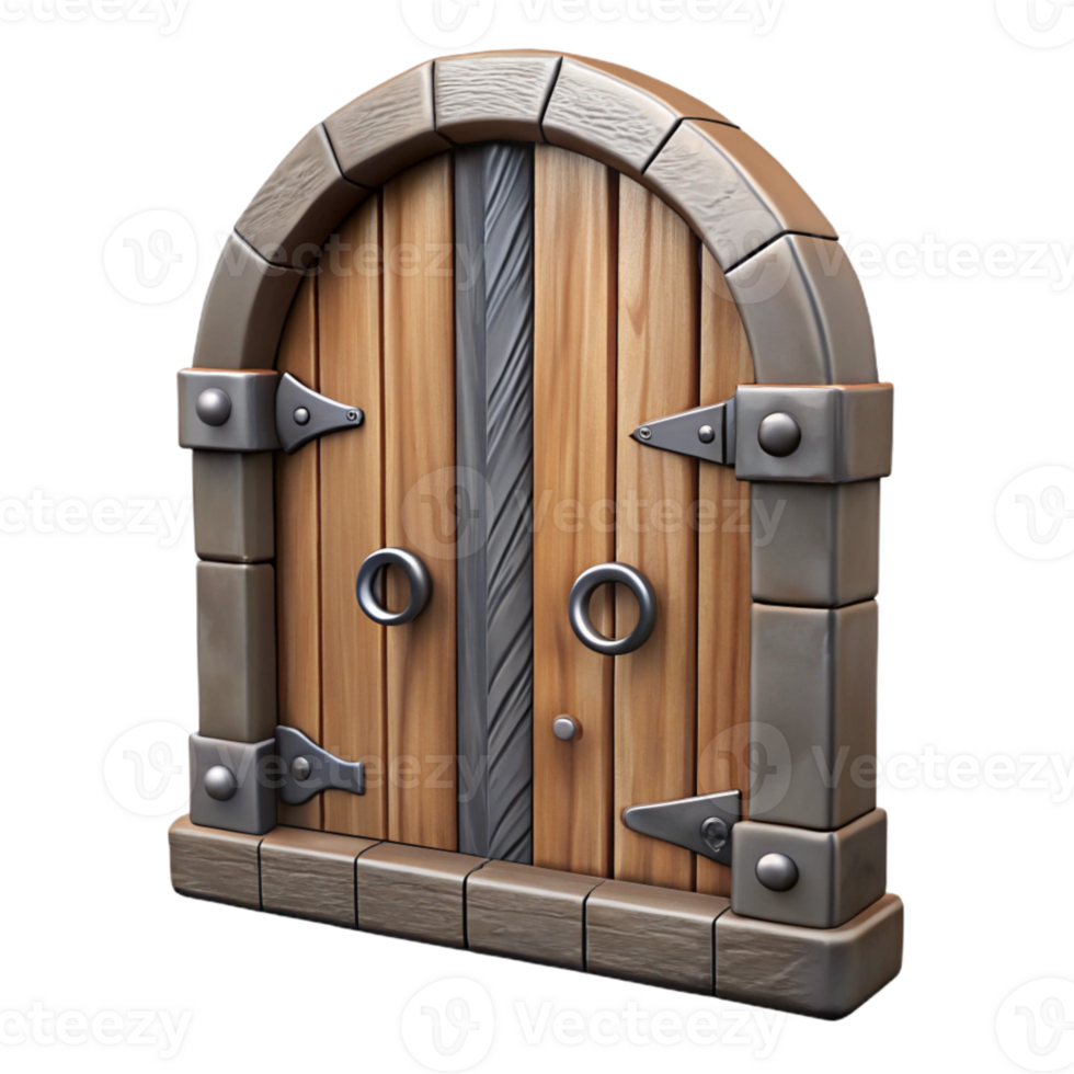 impressive creative Wooden Door with Metal Handles Isolated premium png