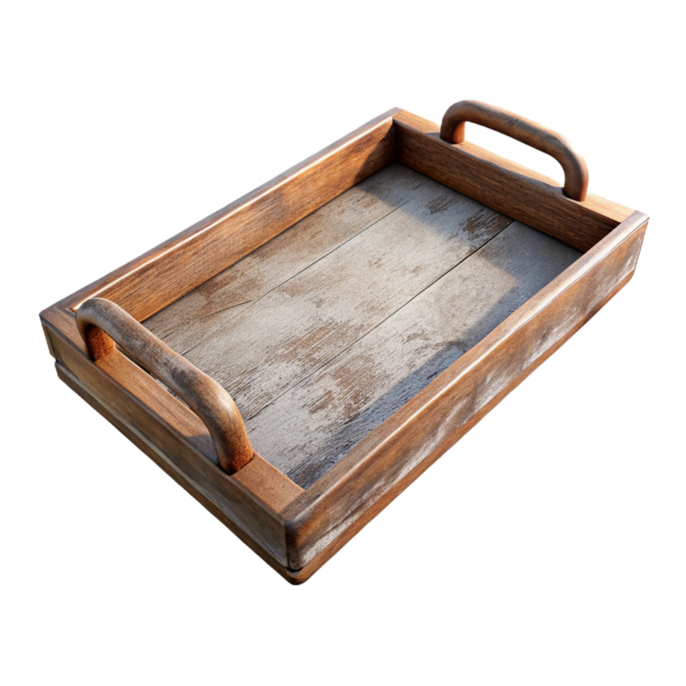 dramatic artistic Wooden Serving Tray with Rustic Finish Transparent Background professional png
