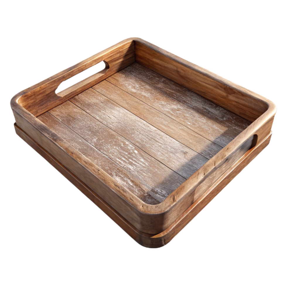 vibrant creative Wooden Serving Tray with Rustic Finish Transparent Background high resolution png