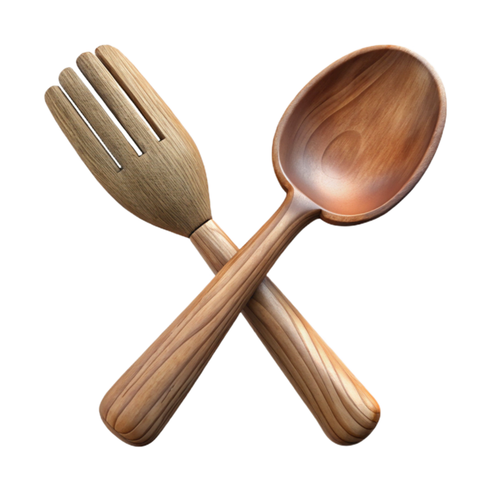 beautiful classic Wooden Spoon and Fork Rustic Style Isolated premium png