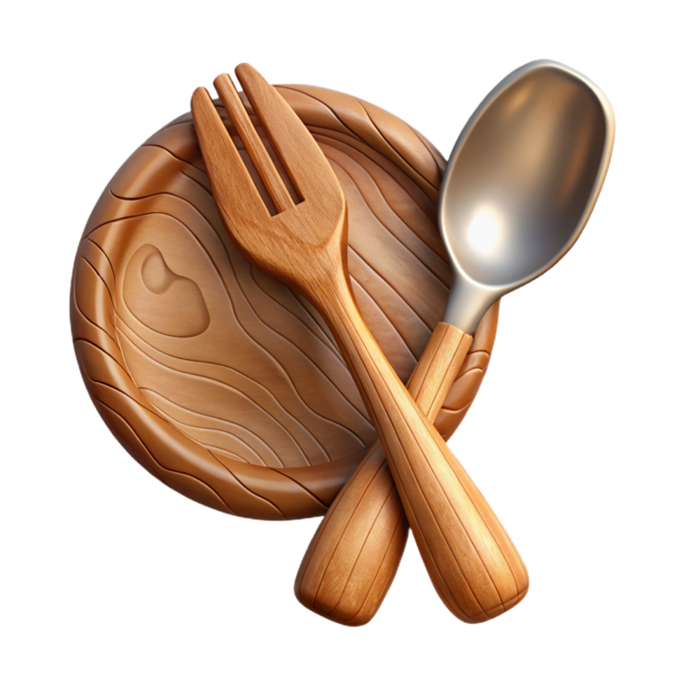 wonderful traditional Wooden Spoon and Fork Rustic Style Isolated authentic png
