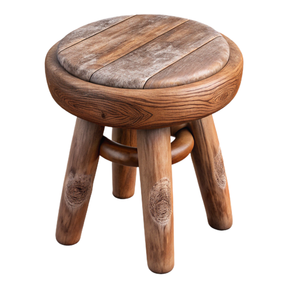 vibrant minimalist Wooden Stool Side View Isolated original png