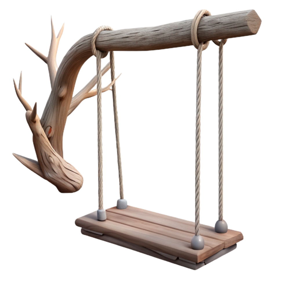 dramatic minimalist Wooden Swing Hanging From Tree Branch Transparent png