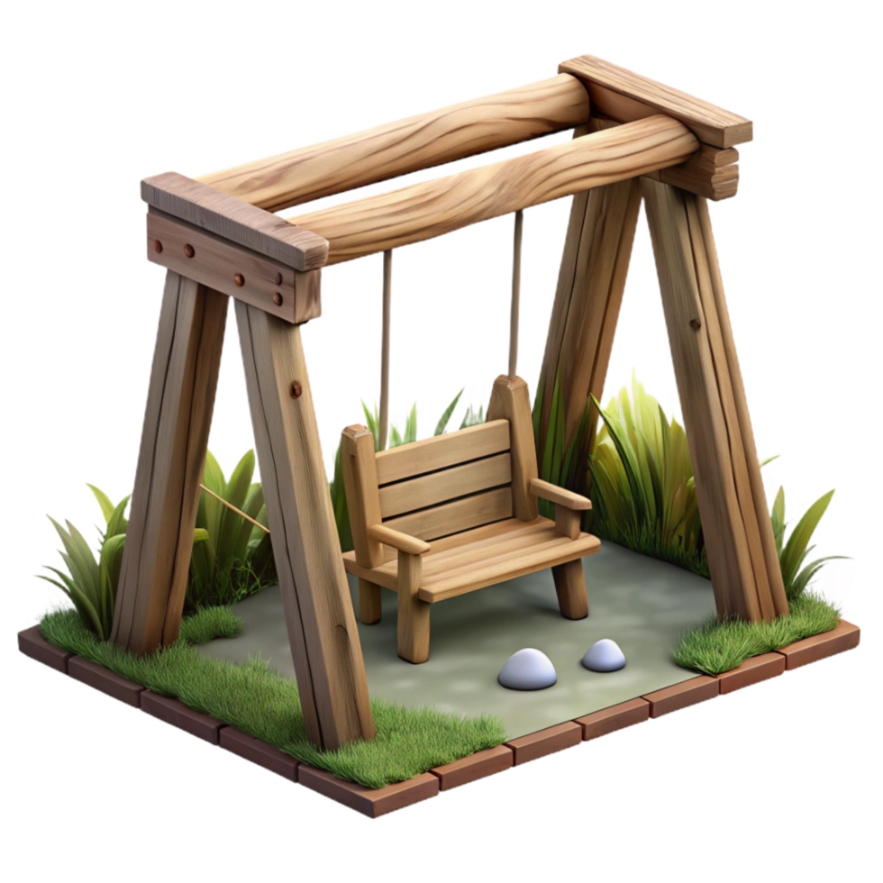 impressive rustic Wooden Swing Set in Backyard Cutout png
