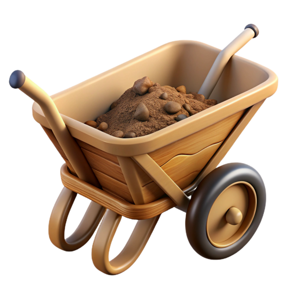 serene creative Wooden Wheelbarrow Filled with Soil Cutout professional png