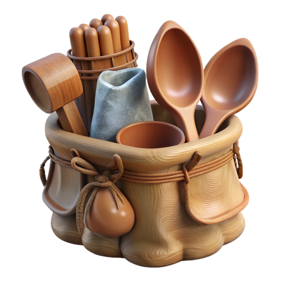 magnificent modern Wooden Utensils Set with Cloth Bag Isolated original png
