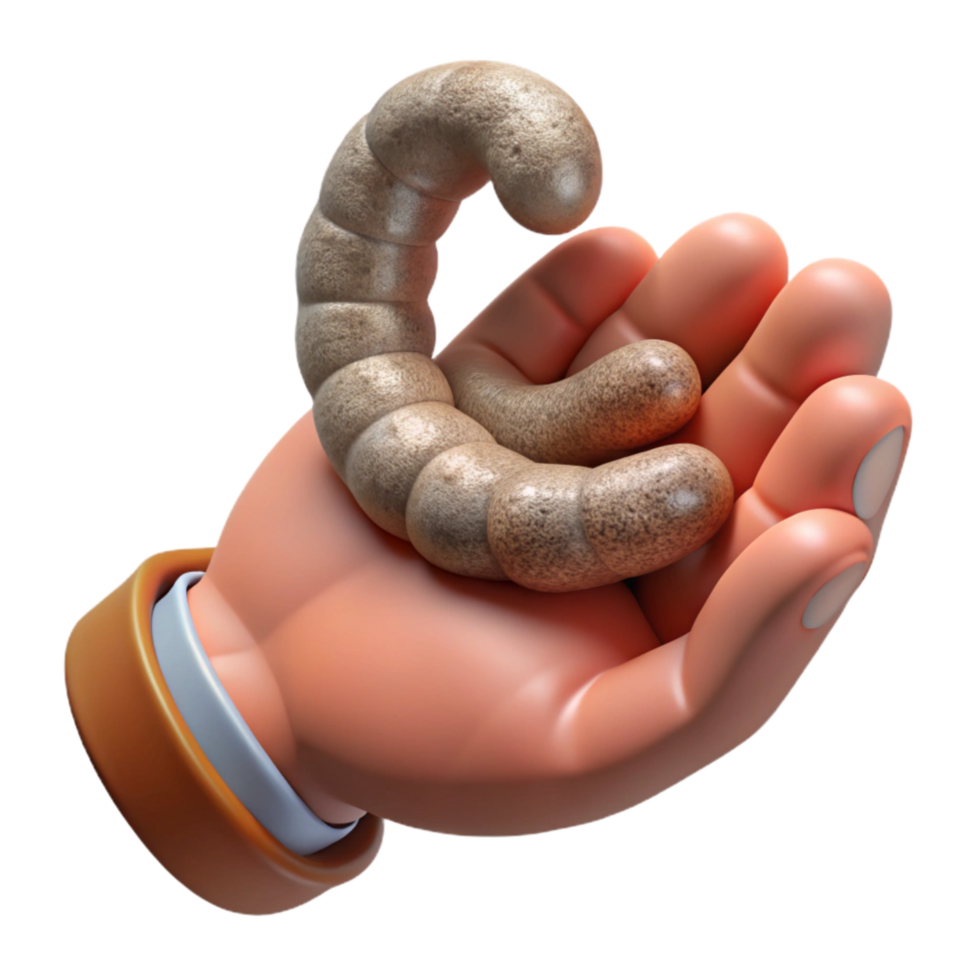 dramatic artistic Worm Castings in a Hand Isolated on White detailed png