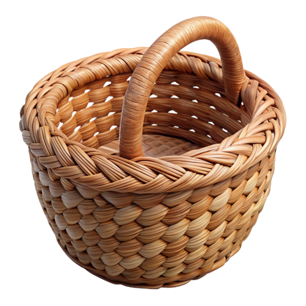 elegant artistic Woven Basket with Handles Natural Fibers Cutout high resolution png