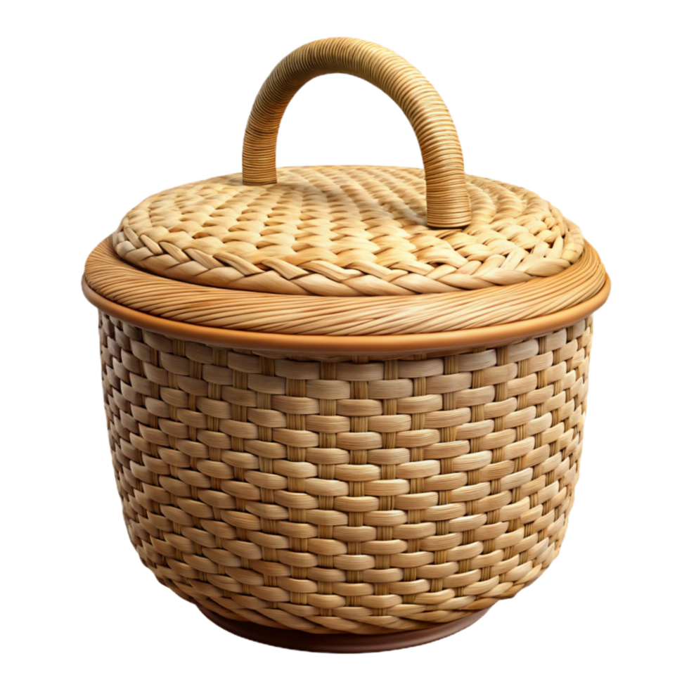 impressive minimalist Woven Raffia Basket with Lid Front View Transparent Background genuine png