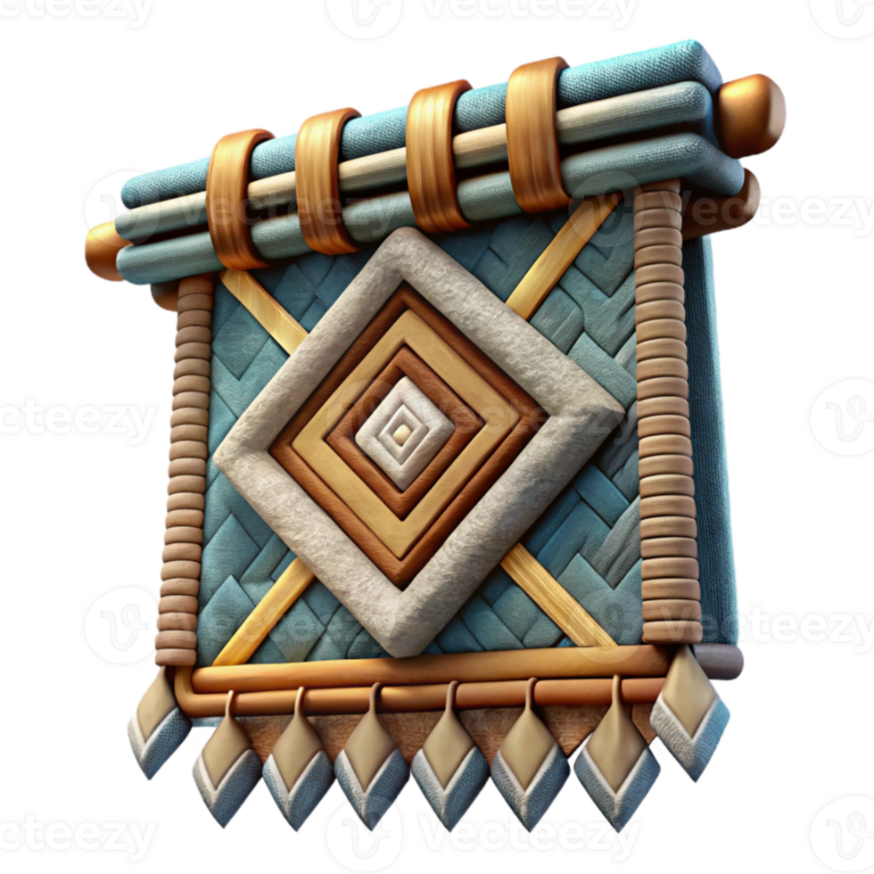 serene artistic Woven Tapestry Geometric Pattern Isolated Element premium png
