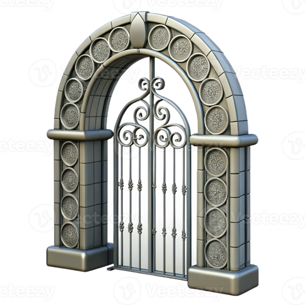 stunning rustic Wrought Iron Gate Arch Design Isolated Element Transparent Background png