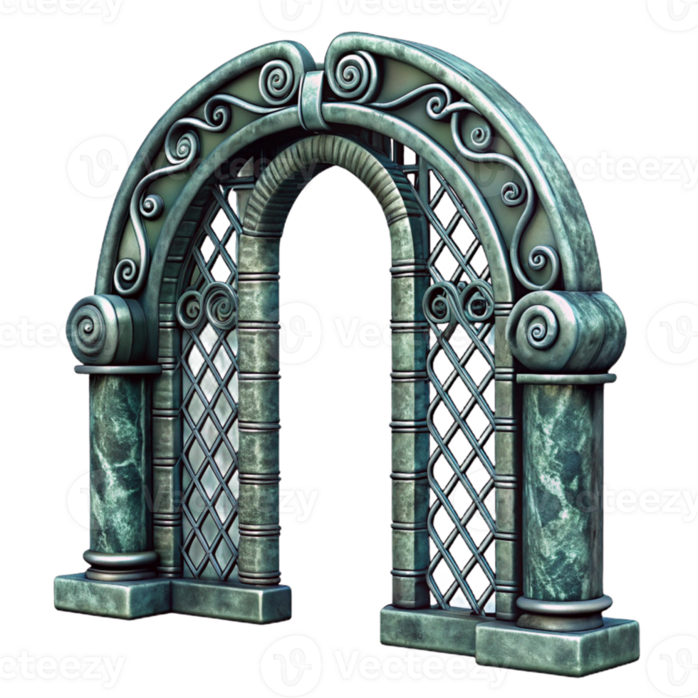 dramatic artistic Wrought Iron Gate Arch Design Isolated Element Transparent Background high quality png