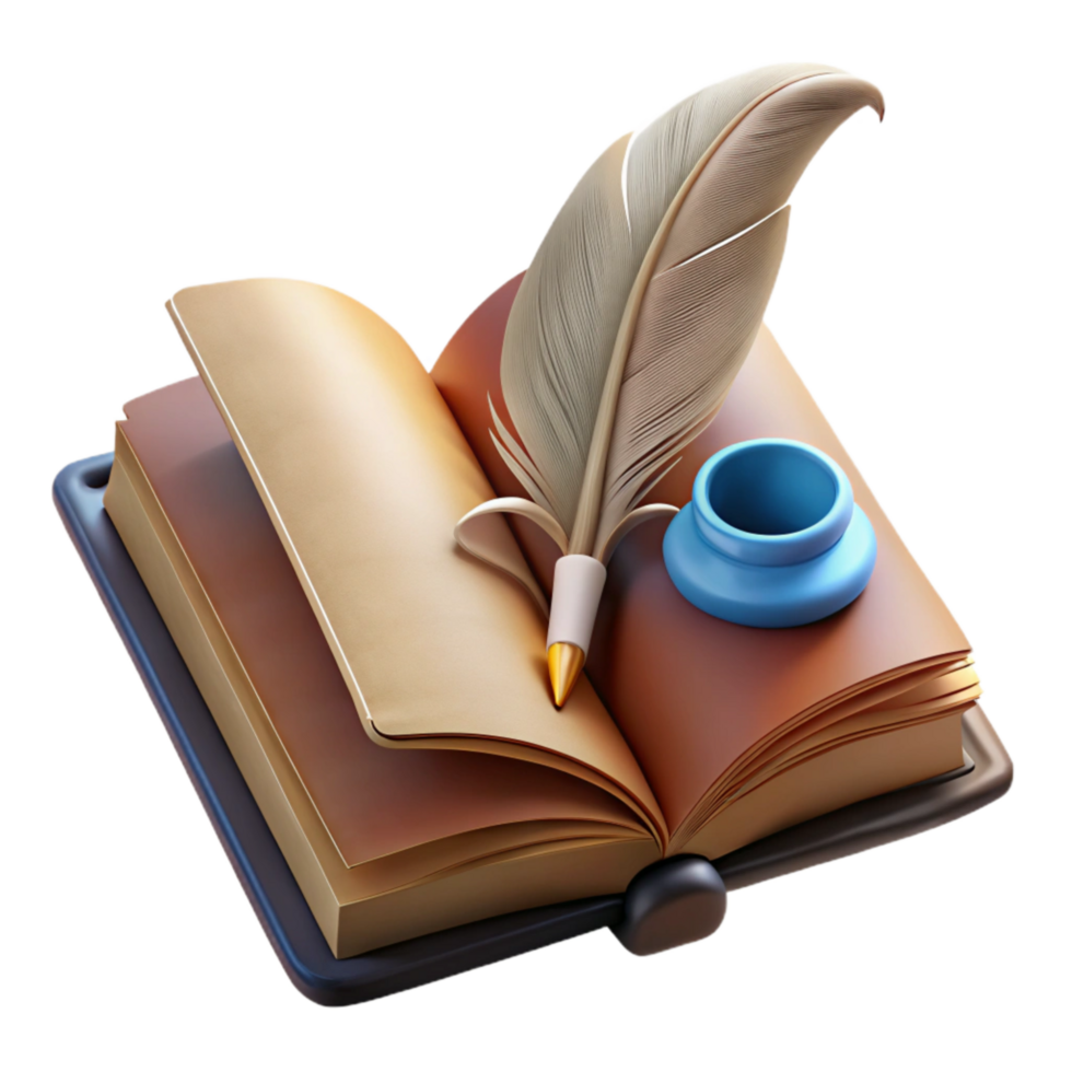 wonderful modern Open Book and Quill Pen Vintage Style Isolated detailed png