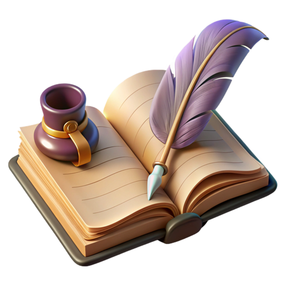 wonderful modern Open Book and Quill Pen Vintage Style Isolated genuine png
