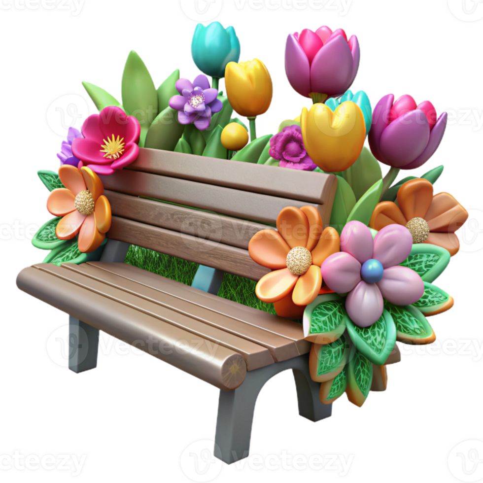 impressive minimalist Park Bench Surrounded by Flowers Cutout Colorful Blooms high quality png
