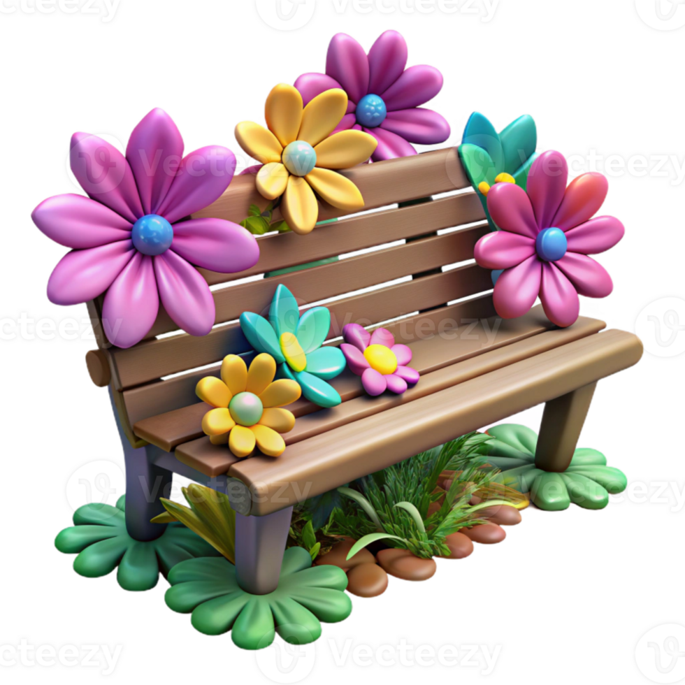 magnificent abstract Park Bench Surrounded by Flowers Cutout Colorful Blooms authentic png