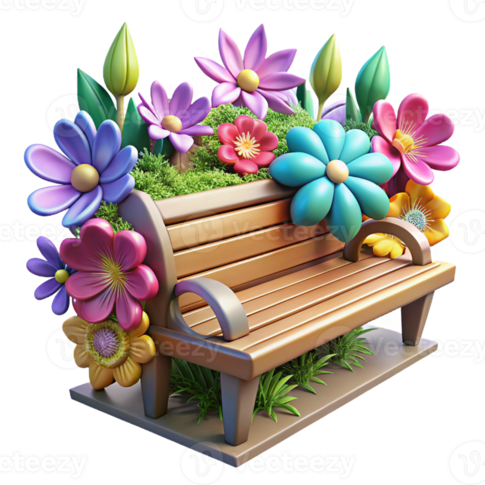 impressive contemporary Park Bench Surrounded by Flowers Cutout Colorful Blooms professional png