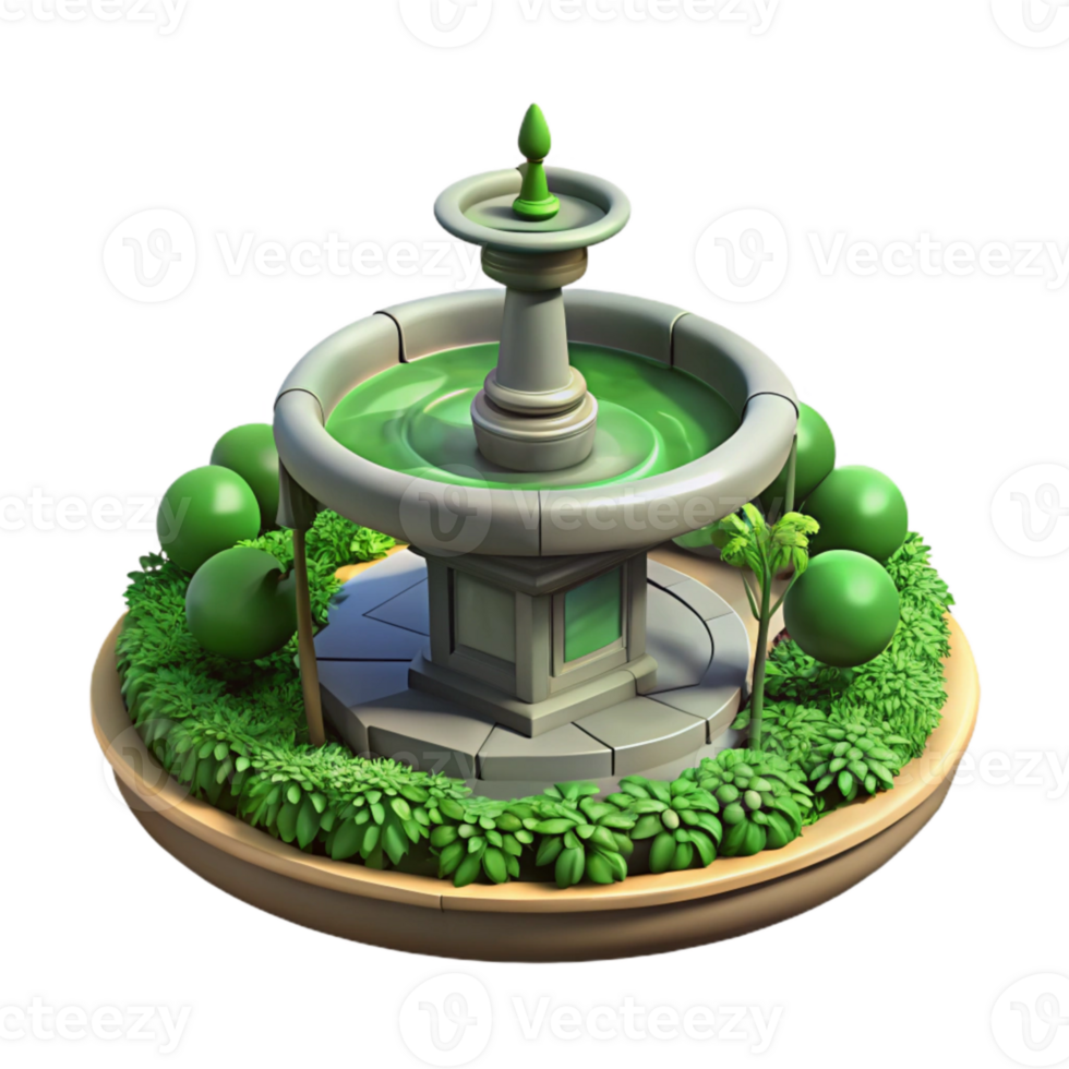 vibrant traditional Park Fountain with Lush Greenery Cutout with Detailed Shadows high quality png