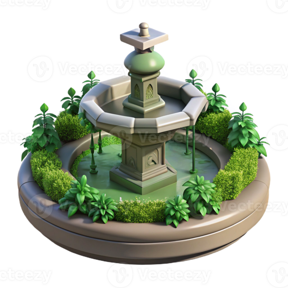 serene abstract Park Fountain with Lush Greenery Cutout with Detailed Shadows genuine png