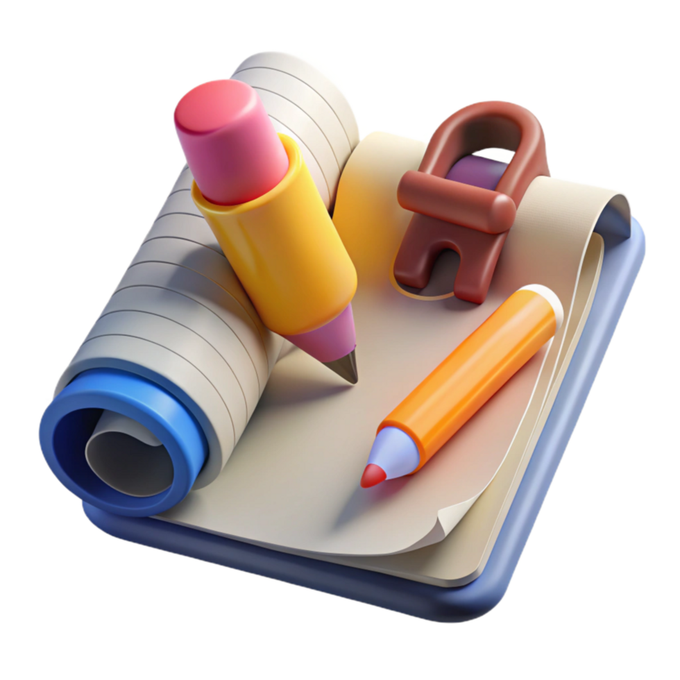 magnificent artistic Pencil and Paper Writing Tools Isolated premium png