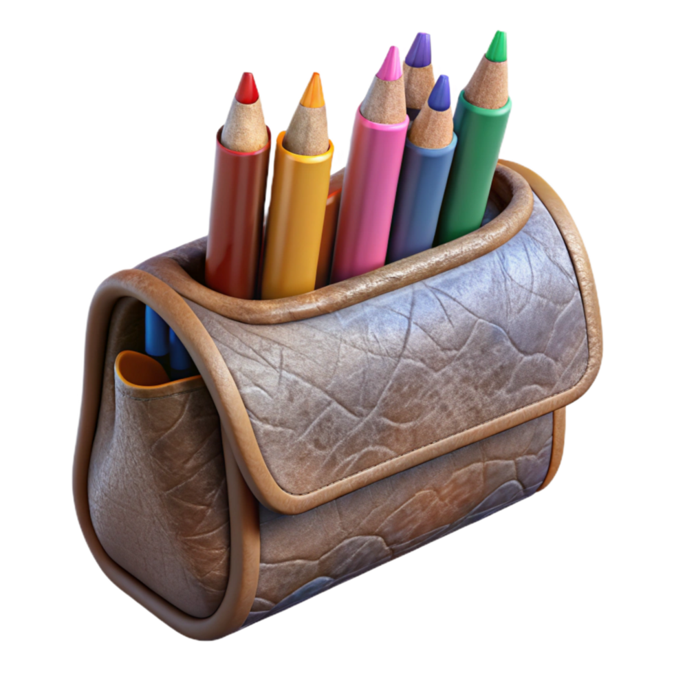 serene vintage Pencil Case with Colored Pencils Isolated high resolution png