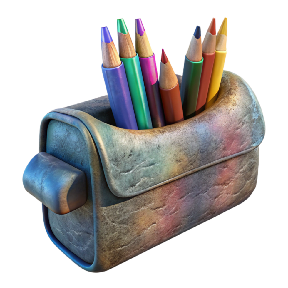 dramatic rustic Pencil Case with Colored Pencils Isolated original png