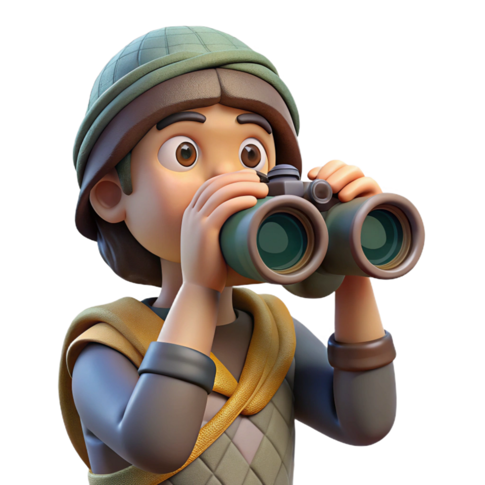 elegant contemporary Person Birdwatching with Binoculars Isolated authentic png
