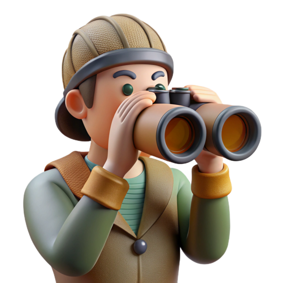 impressive rustic Person Birdwatching with Binoculars Isolated genuine png