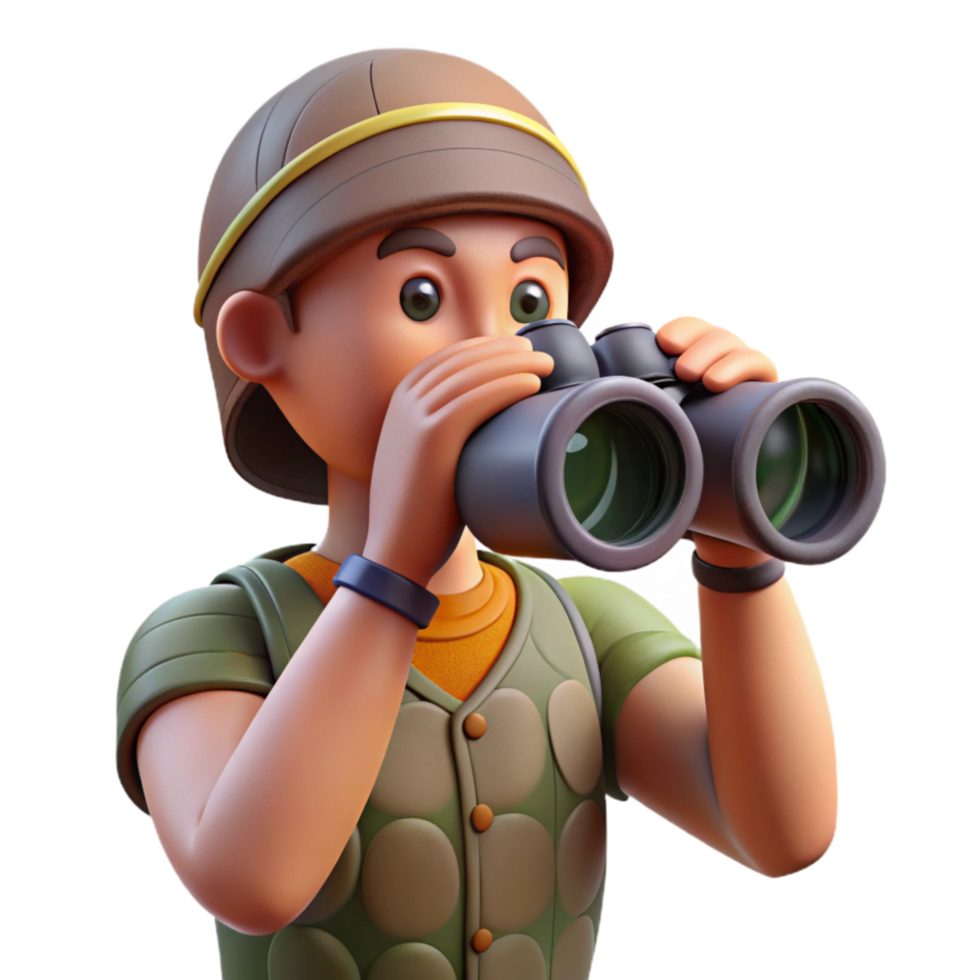dramatic minimalist Person Birdwatching with Binoculars Isolated detailed png
