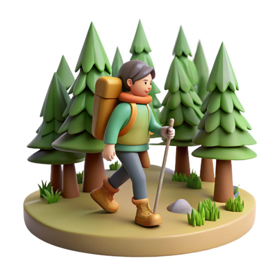elegant artistic Person Hiking Through Forest Trail Isolated professional png