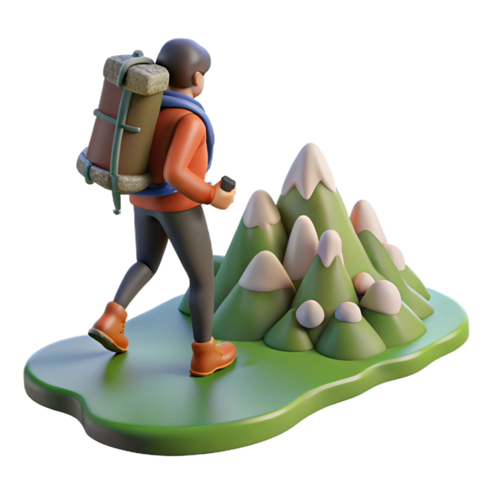 vibrant vintage Person Hiking Up Mountain with Backpack Transparent Background png